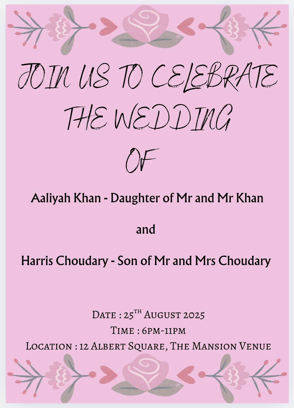 Light Pink and Black Wedding Invitation