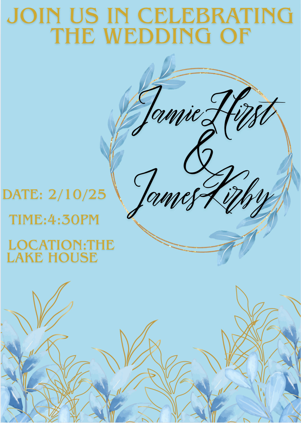 Light Blue and Gold Wedding Invitation