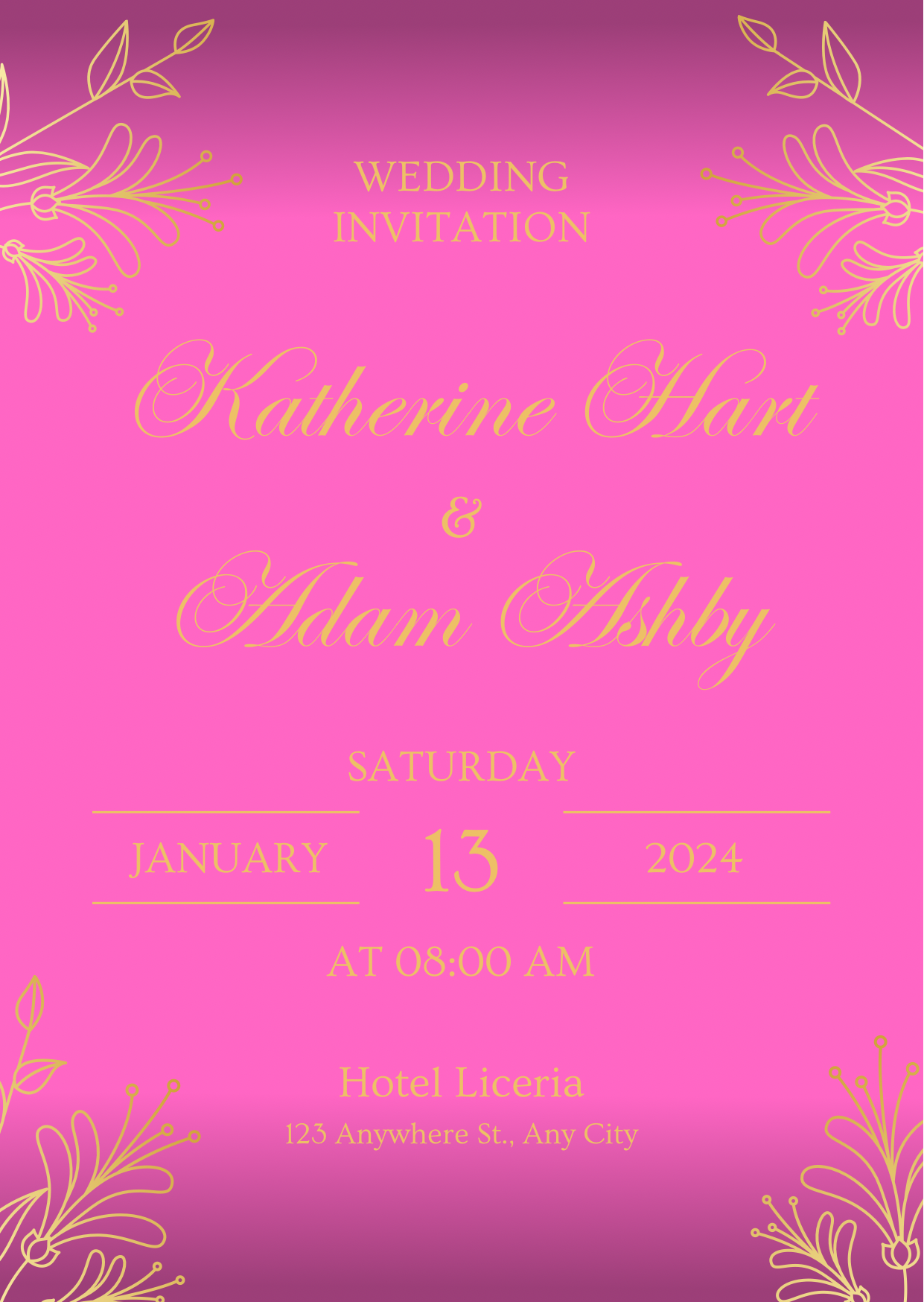 Hot Pink and Gold Wedding Invitations