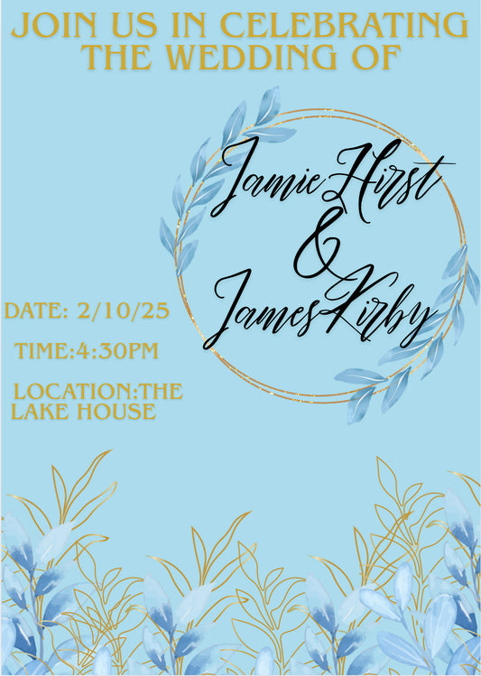 Light Blue and Gold Wedding Invitation