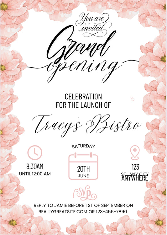 White and Pink Floral Event Invitation